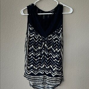 Lucky Brand Navy and Cream Chevron Tank Top